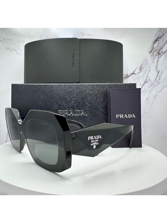 New PRADA Sunglasses Black Silver Symbole Logo Oversized Square Frame 54mm